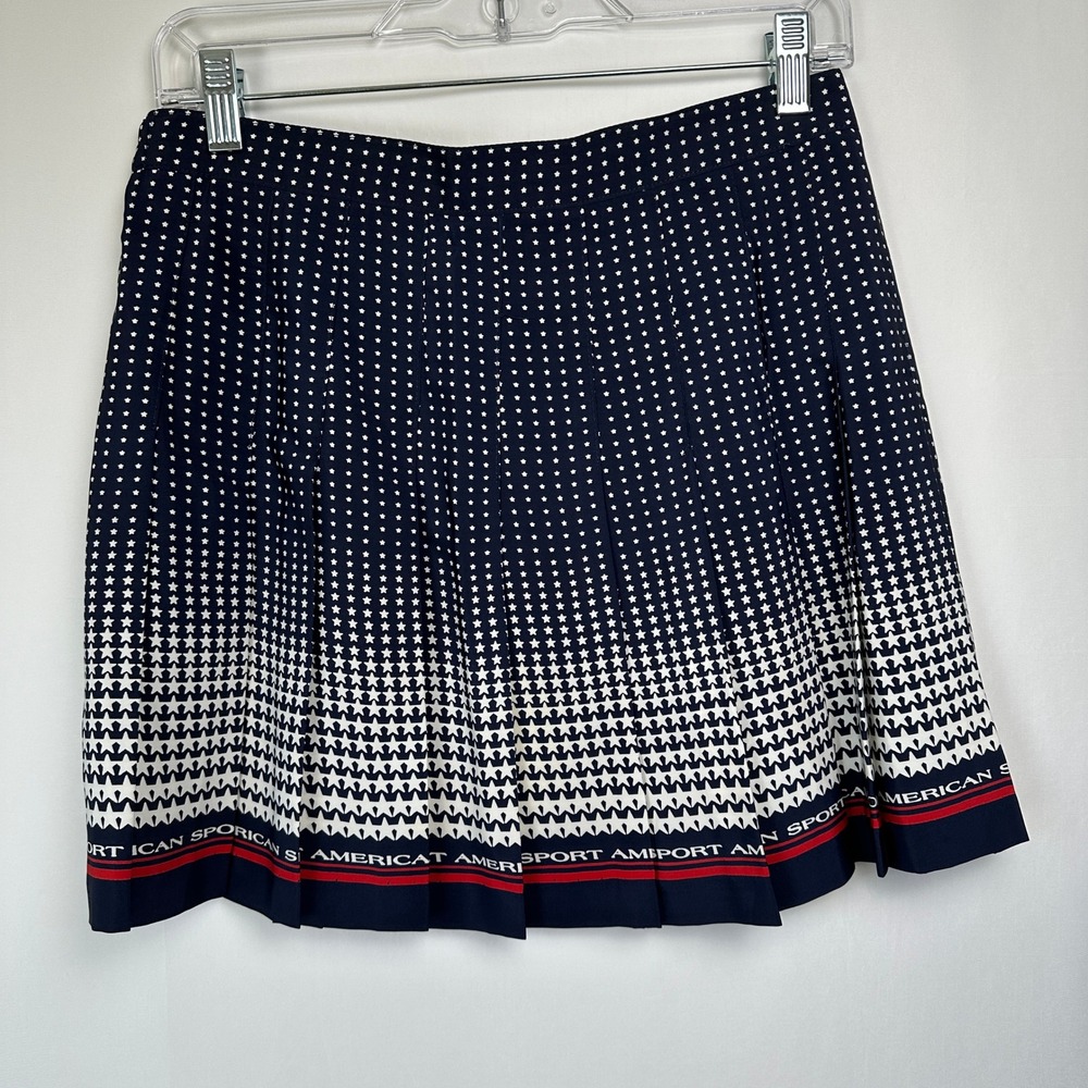 Vintage Tail Sport American Navy Blue Star Gradient Pleated Mini Tennis Skirt 12